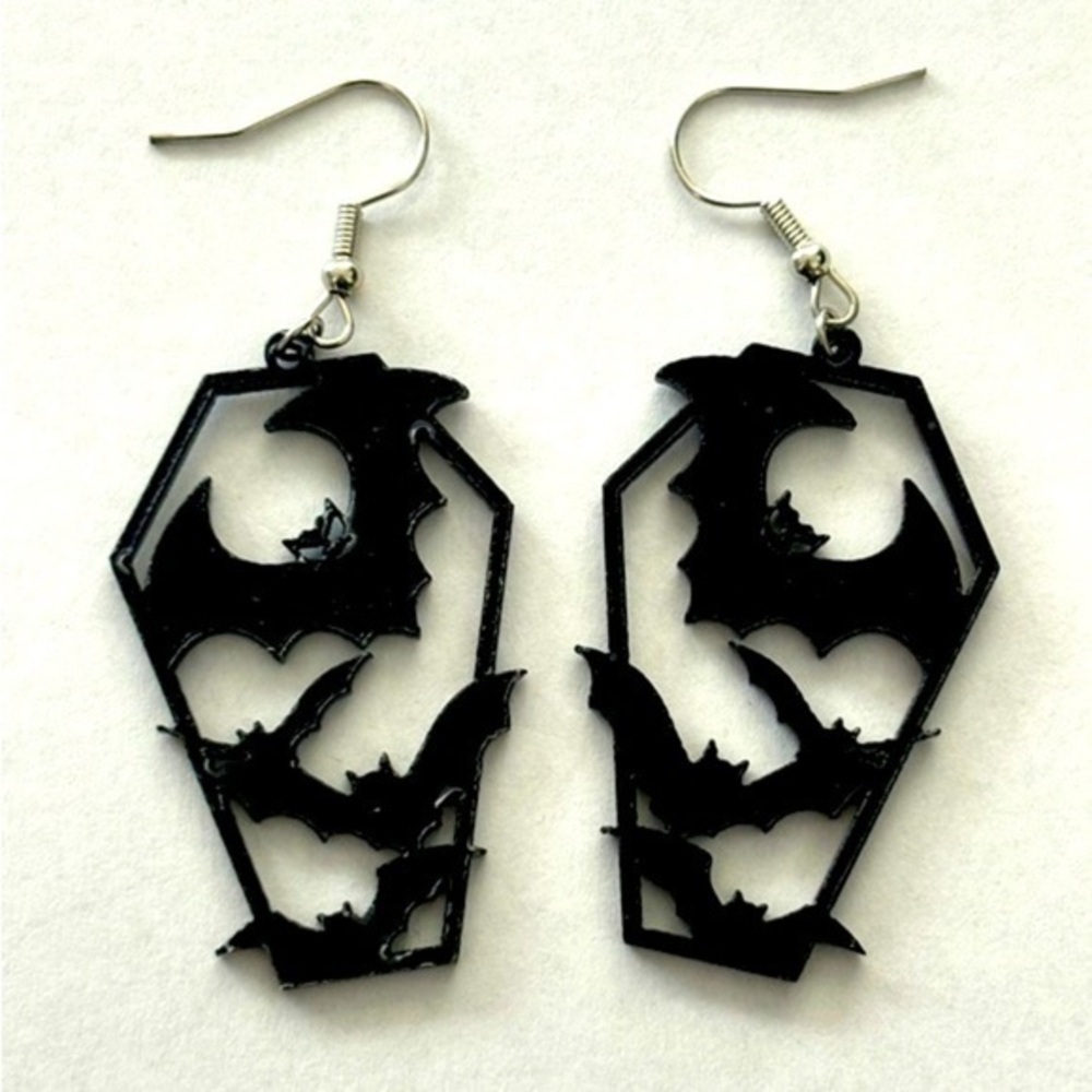 Bat Coffin Halloween Dangle Earrings, NWT, Unworn